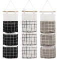 thumbnail image 1 of Bolsa de almacenamiento colgante de 3 piezas con 3 bolsillos, AUHOTA Prime, organizador de tela para colgar en la pared, ideal para dormitorio, baño y cocina, impermeable y elegante (negro, gris y bla, 1 of 5