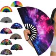 thumbnail image 2 of Folding Fan Sturdy Fan Bone Exquisite Pattern Bright Color Glow in The Dark Festival Performance Party Supply, 2 of 9