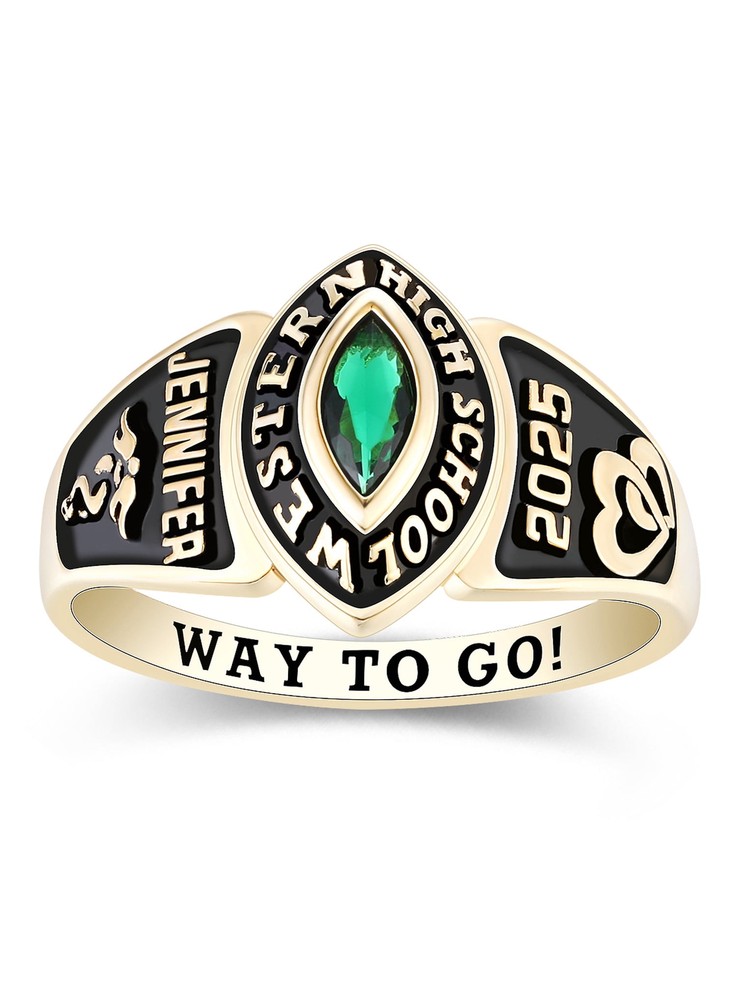 Mementos USA Custom Women's Class Rings 10kt Yellow Gold for High School & College-Journey