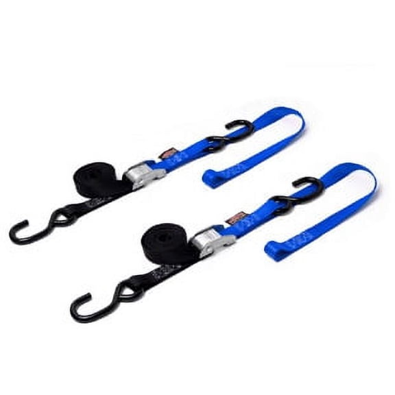Black/Blue 1" X 6ft Cam Buckle Soft-Tye Tie-Downs with Integrated Soft Hooks