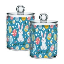 Yayeee 2 Pack Qtip Holder Bathroom Cotton Swab Canister with Lid Clear Dispenser Set, Blue Easter Bunny