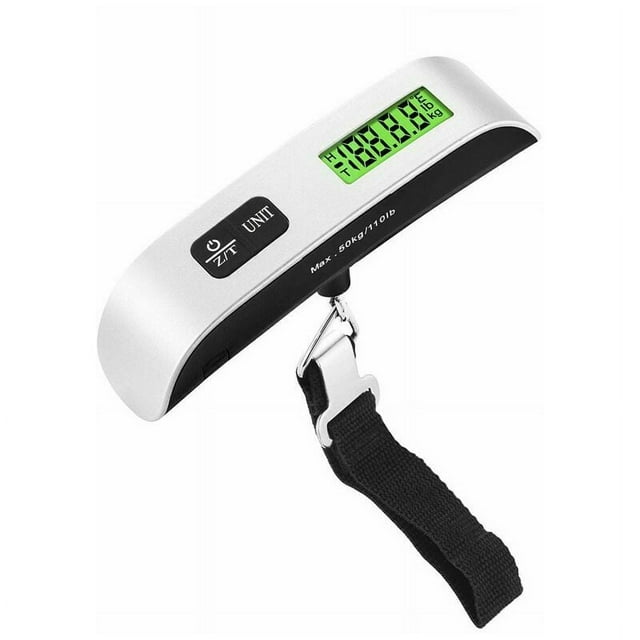 Báscula Electrónica Portátil para Equipaje 1 Paquete, Báscula para Maleta de Viaje Multifunción, Máx. 50 Kg g, Oz, Báscula de Viaje, Báscula Digital Electrónica con Función de Tara y Correa, Batería