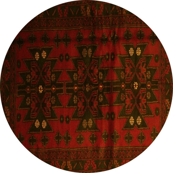 Ahgly Company Indoor Round Abstract Yellow Contemporary Area Rugs, 6' Round