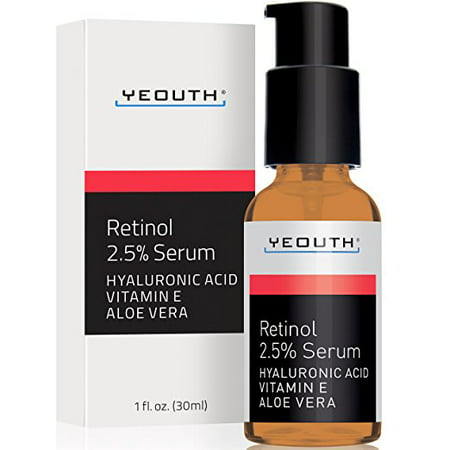 YEOUTH Retinol Serum 2.5% with Hyaluronic Acid, Aloe Vera, Vitamin E - Boost Collagen Production, Reduce Wrinkles, Fine Lines, Even Skin Tone, Age Spots, Sun Spots - 1 Fl