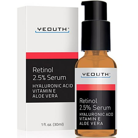 - YEOUTH Retinol Serum 2.5% with Hyaluronic Acid, Aloe Vera, Vitamin E - Boost Collagen Production, Reduce Wrinkles, Fine Lines, Even Skin Tone, Age Spots, Sun Spots - 1 Fl Oz