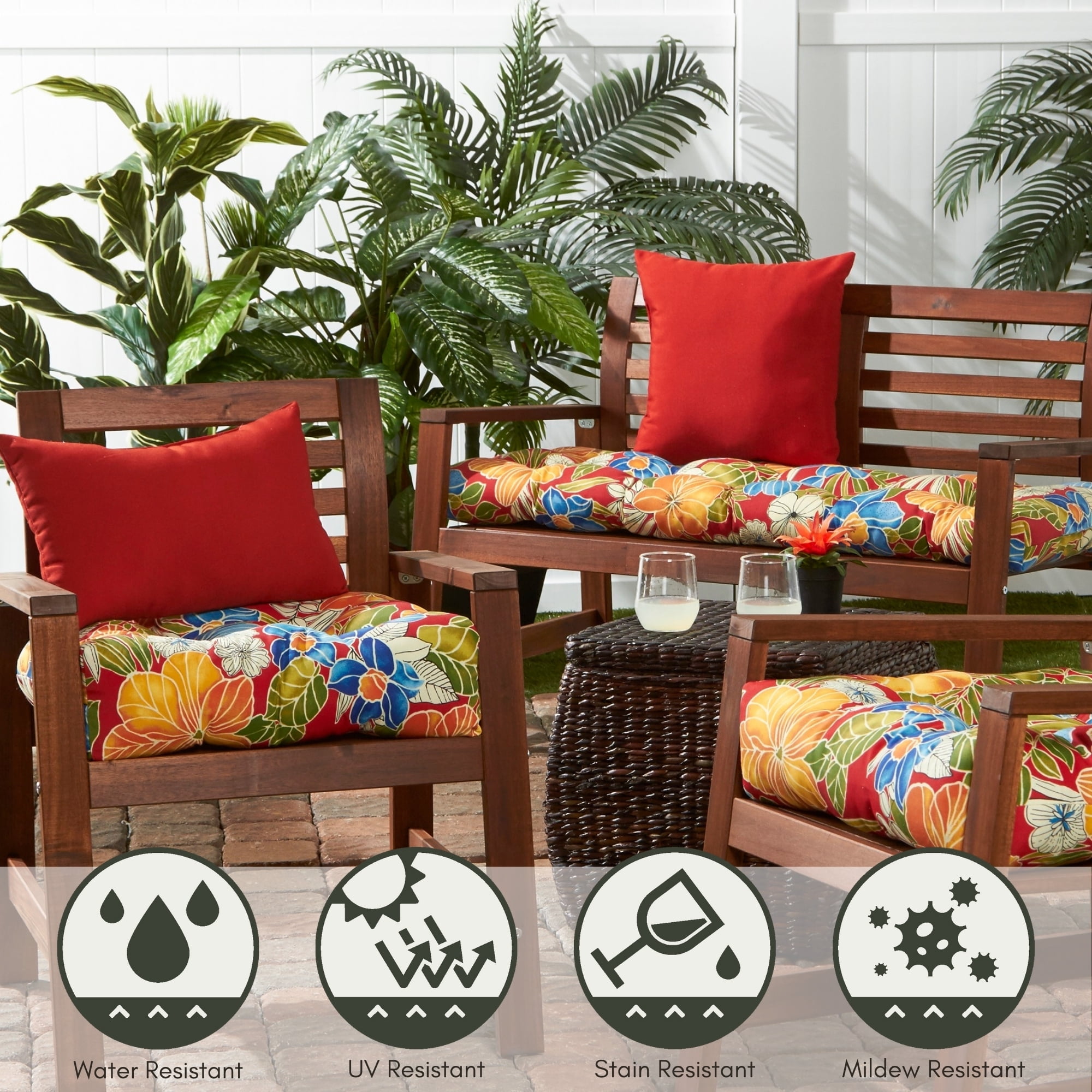 Greendale Home Fashions Tufted Outdoor 20'' x 20'' Seat Cushion, Set of 2, Aloha Red