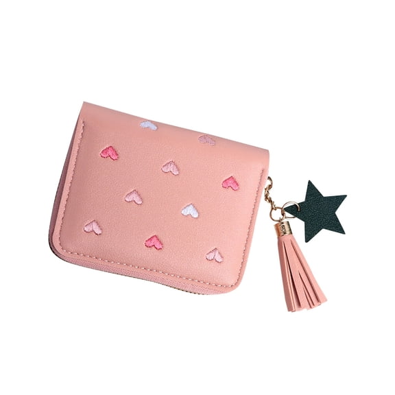 Women's Large Capacity PU Leather Heart Shaped Foldable Functional Wallet Card Purse & Makeup Bag Cosmetic Bag