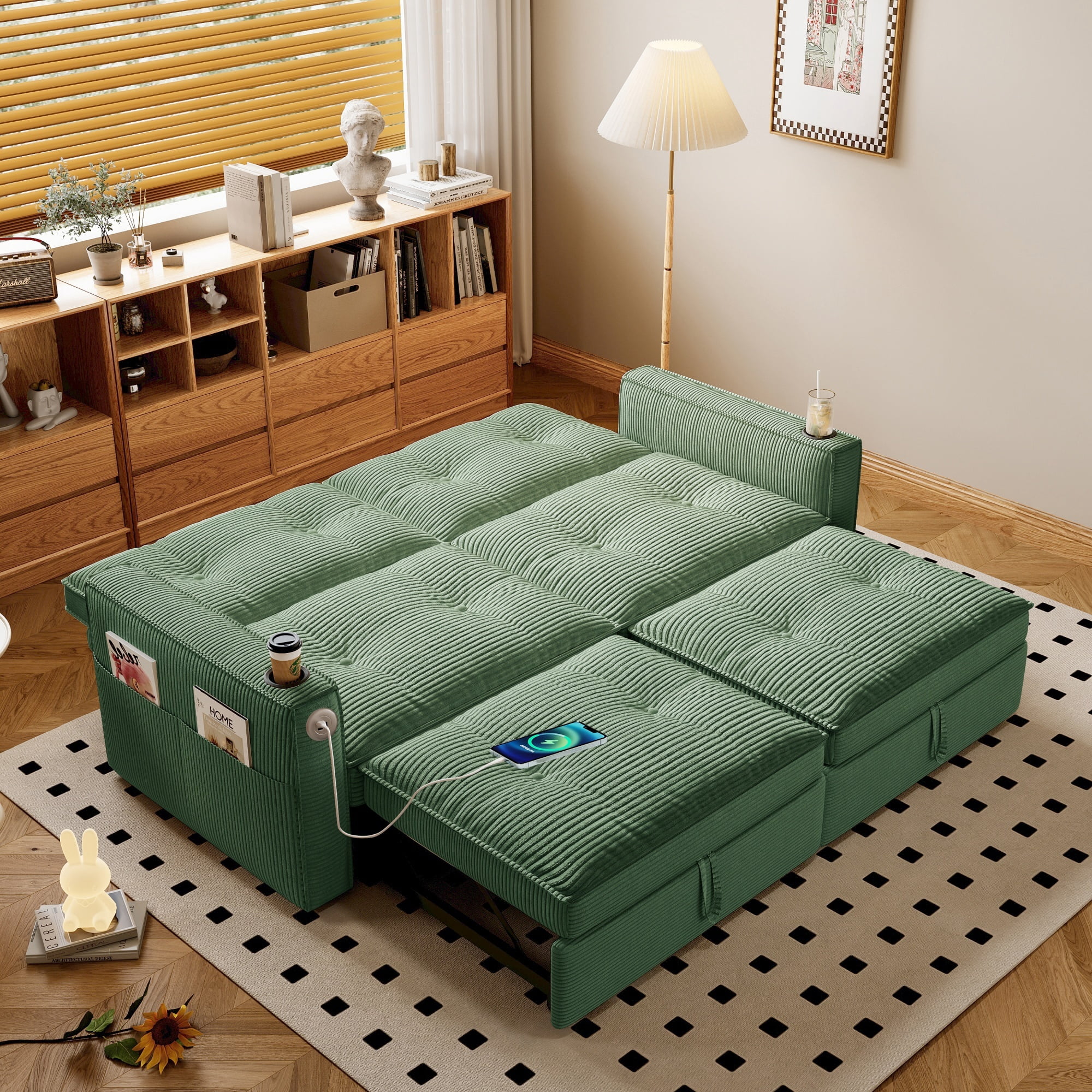 3-in-1 Multi-Functional Sleeper Sofa Bed, Upholstered Corduroy Convertible Loveseat Lounge, Indoor Daybed for Living Rooms/Bedrooms