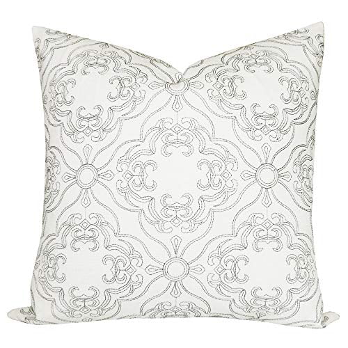 SLOW COW Embroidery Decorative Throw Pillow Cover Pillowcase for Couch Sofa Bedroom Geometric Pattern Accent Pillow Cover Cushion Cover 18 x 18 Inches Gray