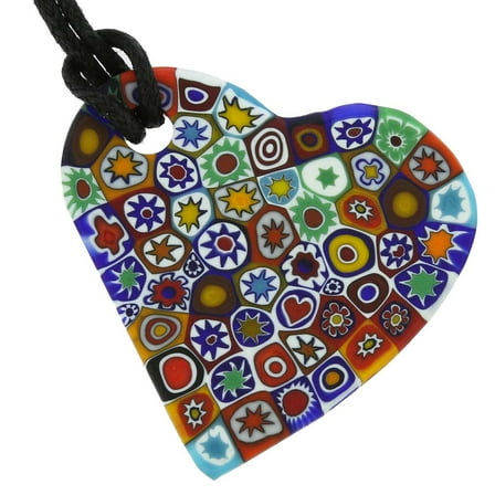 GlassOfVenice Murano Glass Matte Millefiori Heart Necklace - Multicolor