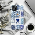 thumbnail image 6 of Blue & White Artistic Collage Pattern iPhone Case, Modern Abstract Tiles Design, Slim Protective Cover for iPhone 16 15 14 13 12 11 Mini Pro Max, 6 of 6
