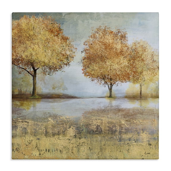 Stupell Industries Traditional Autumn Trees by Lake Countryside Landscape Canvas Art, 17 x 17, by Carson Lyons