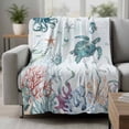 thumbnail image 2 of Teal Turtle Coastal Blanket Soft Cozy Warm Throw Blanket for Couch, Plush Fuzzy Flannel Fleece Blankets for Sofa, Octopus Coral Summer Beach Starfish Bed Blankets Lightweight Gifts for Women, 32"x48", 2 of 9