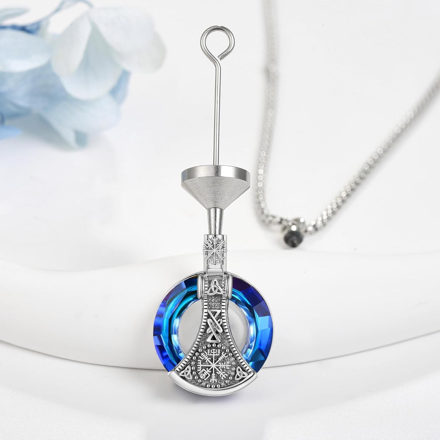 Urn Necklace for Men Sterling Silver Viking Axe Urn Necklace with Crystal Urn Keepsake Memorial Jewelry for Men