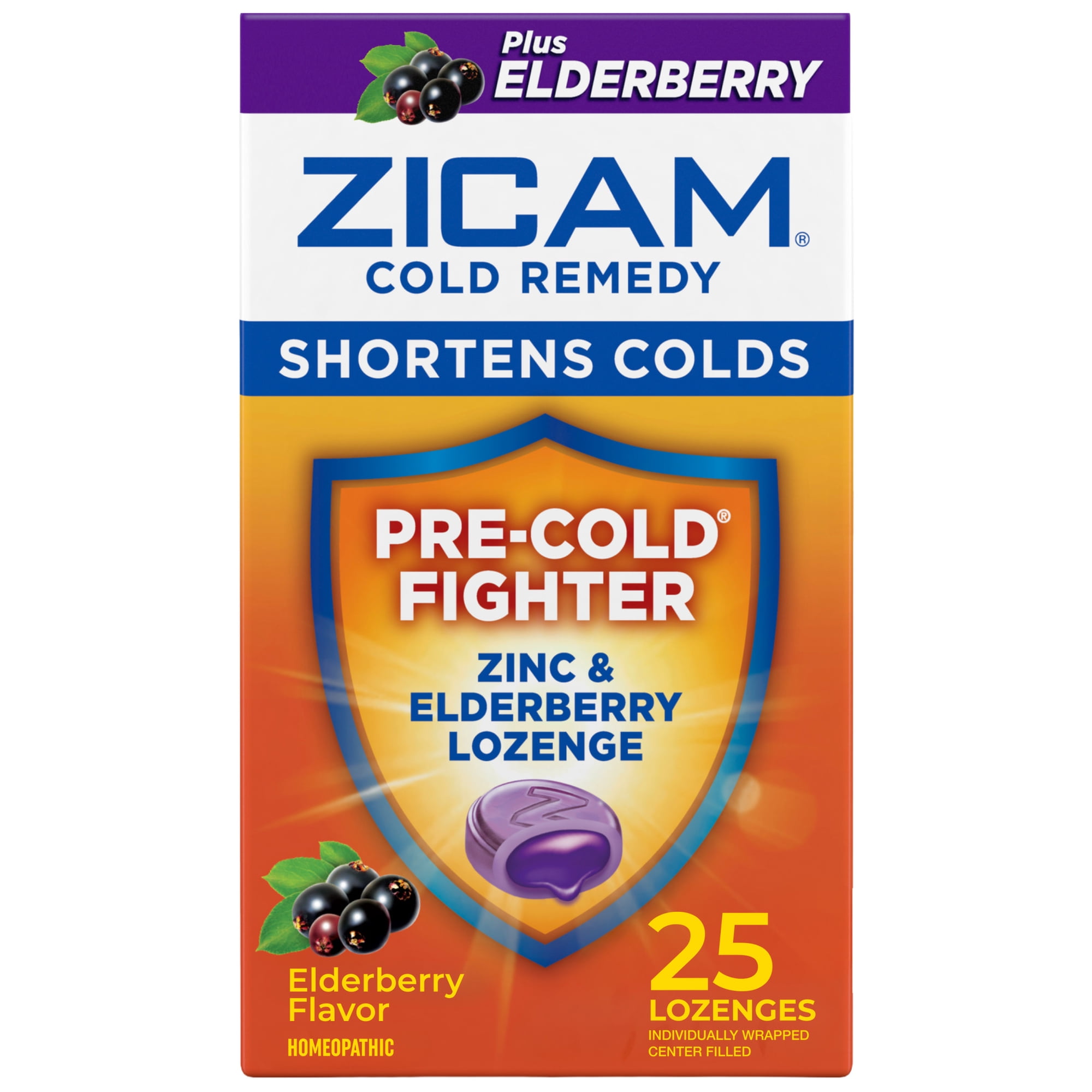 Zicam Cold Remedy Zinc Lozenges, Elderberry Flavor, Homeopathic, Cold Shortening Medicine, 25ct