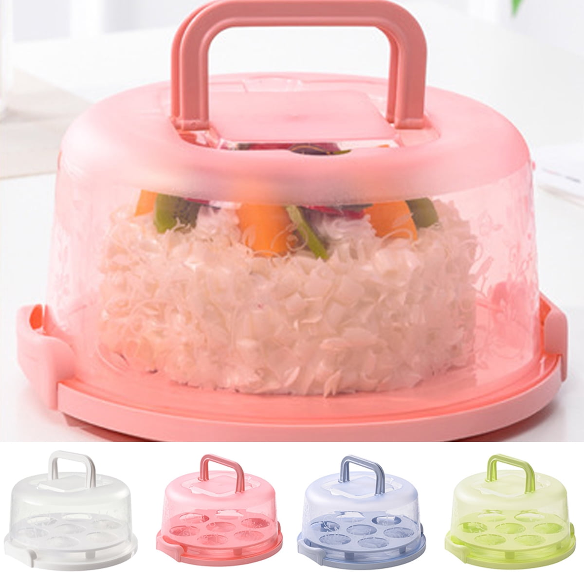 FEOOWV Plastic Cake and Cupcake Carrier Holder, Large Portable Storage  Container for Storing 12 Cupcakes or 1 Large Cake, White