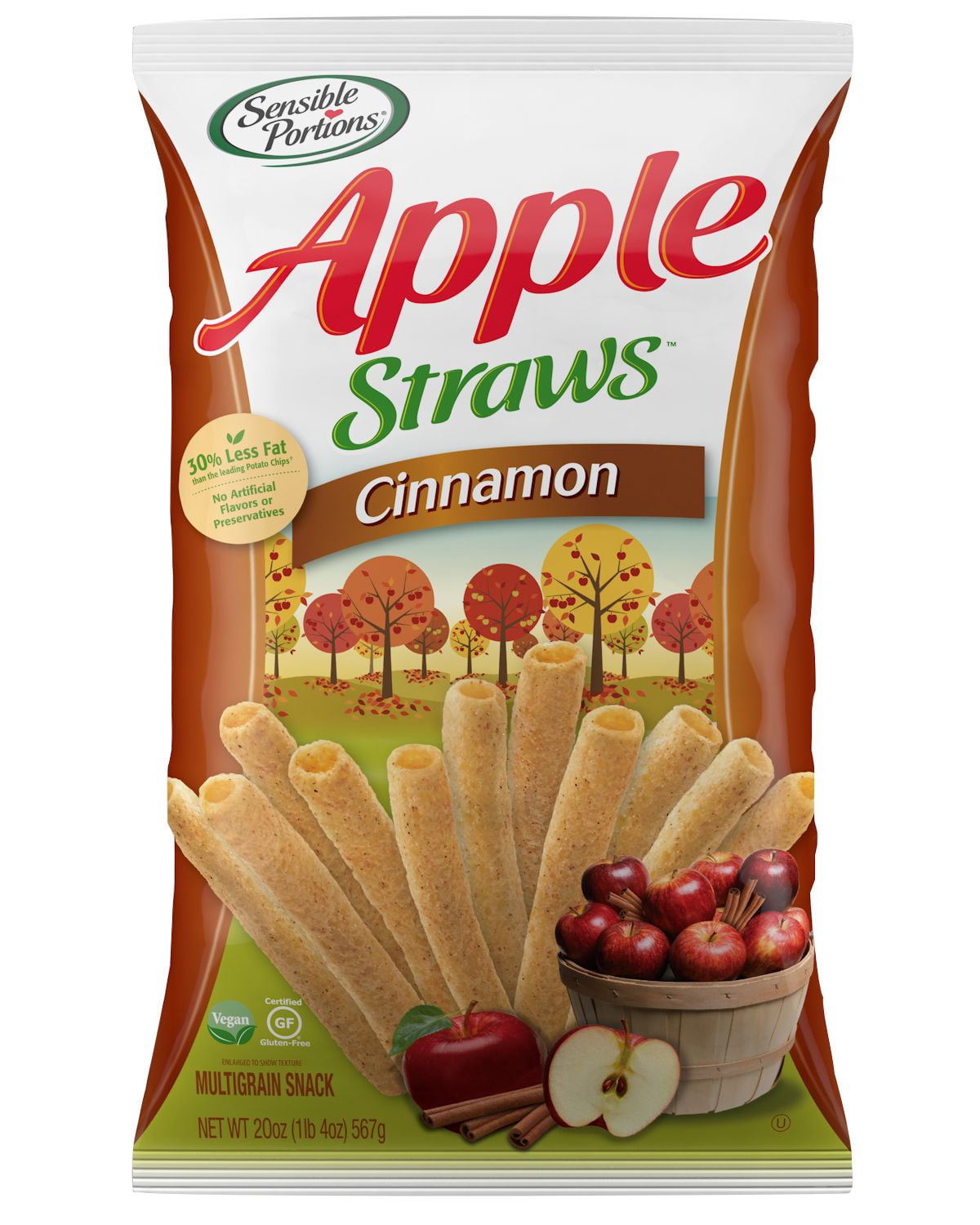 Sensible Portions Cinnamon Multi Grain Apple Straws, 30 Less Fat Snack