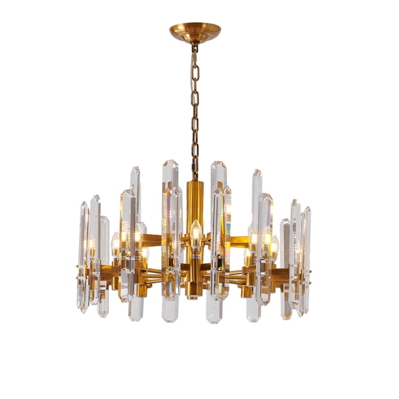 Bethel  A TWO TIER GOLD FRAME CHANDELIER WITH CLEAR CRYSTAL PLAQUES