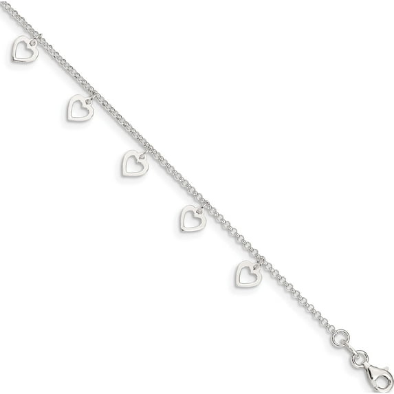 Sterling Silver Polished Heart 9 In Plus1in Ext. Anklet Made India qg3145-9