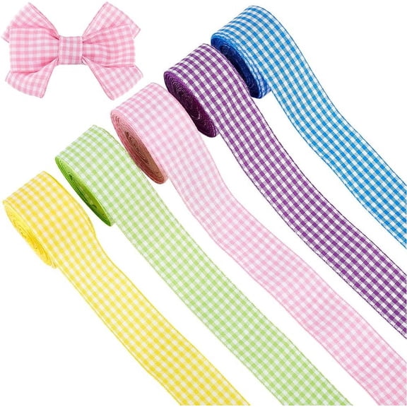 25 Yards 5 Colors Polyester Ribbon 1 Inch Tartan Ribbon Colorful Craft Checkered Ribbon Bulk for Gift Wrapping Floral Design Make Bows DIY Sewing Gift Wrapping Wedding Ornament Making DIY