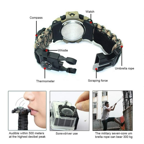Reloj digital de escalada para hombre Relojes deportivos impermeables al aire libre Relojes de pulsera electrónicos con brújula Paracord Band