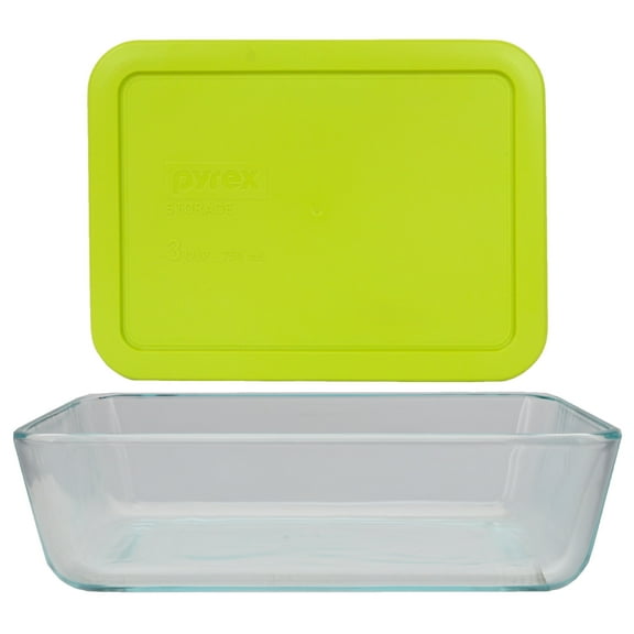 Pyrex (1) 7210 3-cup Glass Dish & (1) 7210-PC Green Edamame Lid