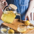 thumbnail image 2 of Large Capacity Borosilicate Glass Cold Water Pitcher, Bamboo Cover with Stainless Steel Rim, Four Seasons Water Kettle with Built-in Strainer Filter for Home Use, 2 of 7