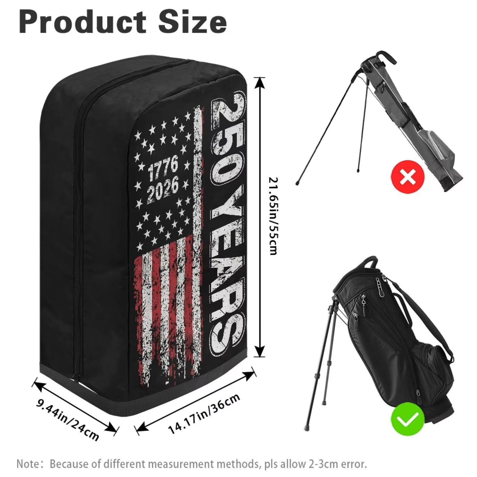 Yuyamidu 250 Years USA Flag Golf Bag Cover 1776-2026 Print Golf Bag Umbrella for Clubs with Snap Button Dust and Sun Protection Fit Most Club Bags
