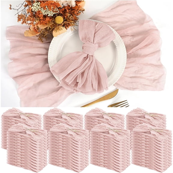 100 Pieces Cloth Napkins Pink Dinner Cheesecloth Napkins for Wedding,Wrinkled Cloth Napkins Bulk for Home Party Rustic Table Decoration, 17 x 17 Inch