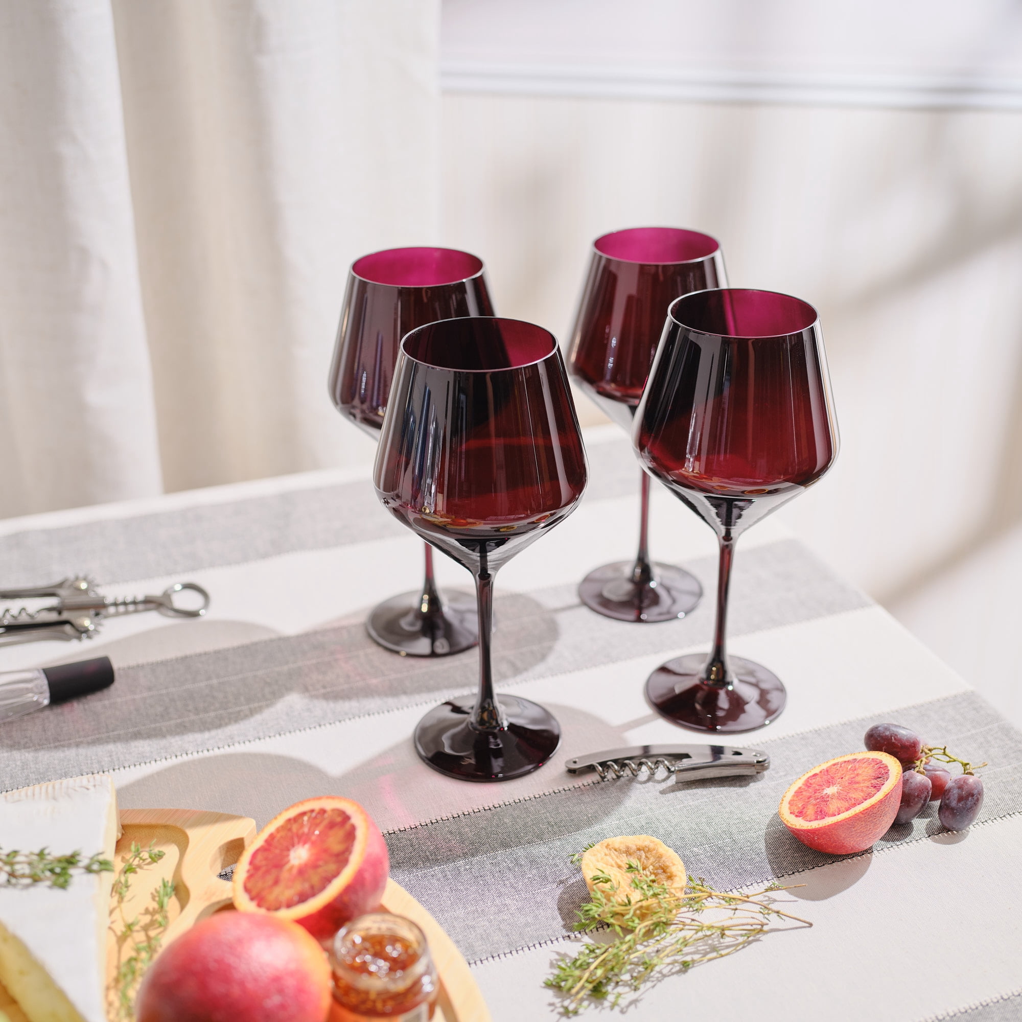 Thyme & Table 4-Pack Angled Wine Glass Set, Purple