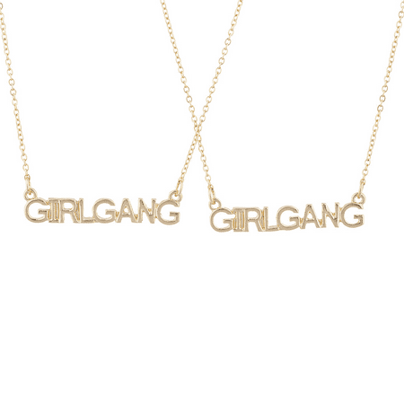 Lux Accessories Gold Tone Girl Gang Squad BFF Best Friends Necklace Set 2 (Boy Girl Best Friend Necklaces)