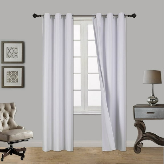 1 Pair White Noa 84" Length Insulated Lined 100% Heavy Thick Blackout Silver Grommet Window Curtain Panels Drapes Not See Through Energey Saving
