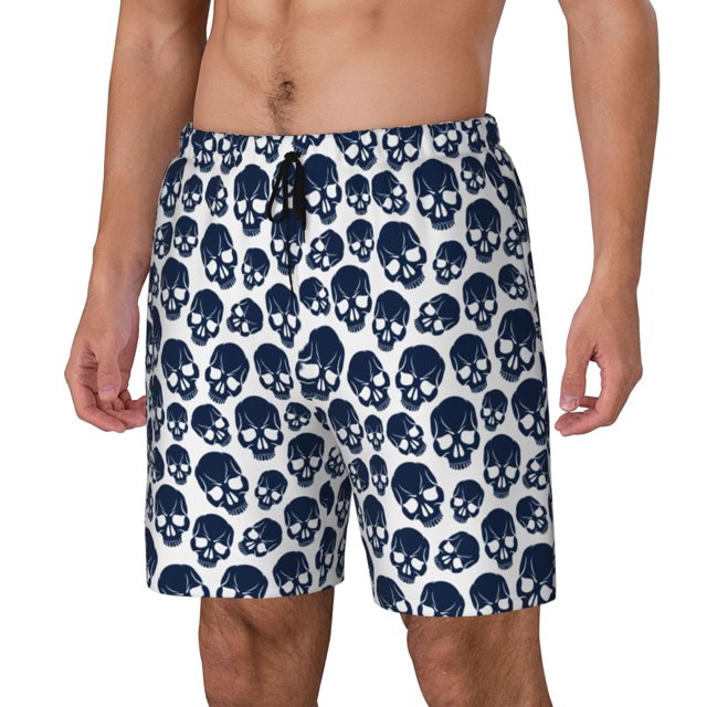 Fotbe black Skull white Traje de Baño para Hombre – Shorts de Natación de Secado Rápido con Forro y Bolsillos-Small