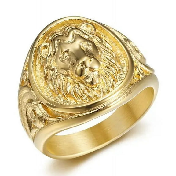 New Retro Animal Lion Pattern Men's Ring Fashion Vintage 14K Yellow Gold Lion Head Ring Accessories Party Jewelry
