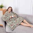 thumbnail image 5 of Oversized Wearable Blanket Hoodie,Gray Christmas Icon Pattern Sherpa Blanket Hoodie with Super Pockets,Super Warm Fuzzy Pullover for Women & Men, 5 of 6