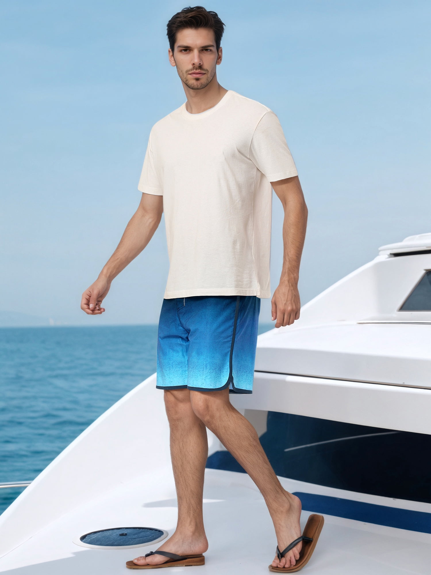 DARING DIVA Men's Summer Drawstring Elastic Waist Color Block Beach Shorts 34 Dark Blue