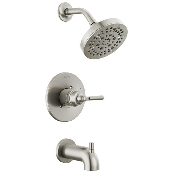 Delta Faucet Saylor 14 Series Brushed Nickel Tub and Shower Faucet Combo Bathtub and Shower System Shower Trim Kit Bathtub Faucet Set Shower Tub Faucet Stainless T14435-SS (Valve Not Included)