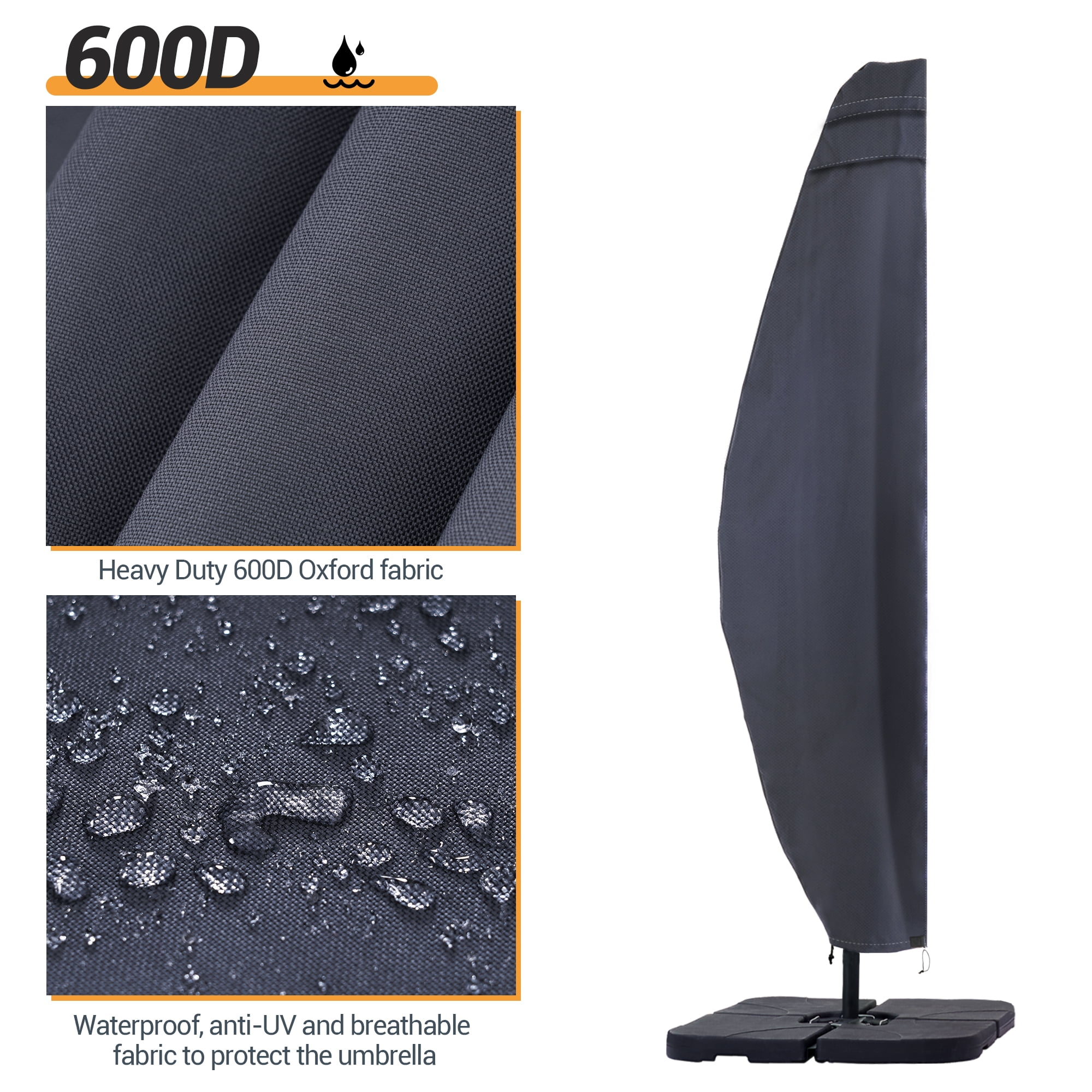 ACEGOSES 9-11 ft Outdoor Patio Umbrella Covers Zippered Waterproof Parasol for Offset Hanging Umbrella Cantilever Umbrella ,Gray
