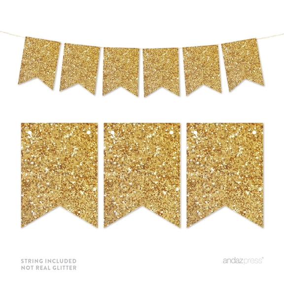 Gold Glitter Pennant Party Banner