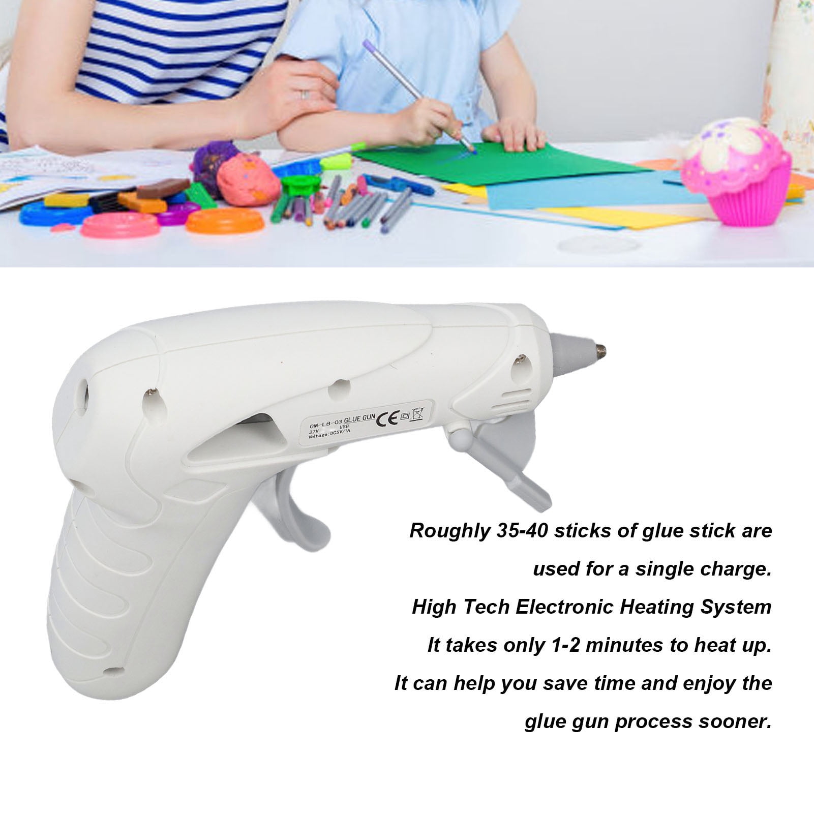 Nieyigj Hot Melt Glue Gun Kit USB Rechargeable Cordless Mini Device With 30 Pcs Adhesive Bars Tool Bag Silicone Pad Anti-Drip Design for Home DIY Crafts Arts Repair - White