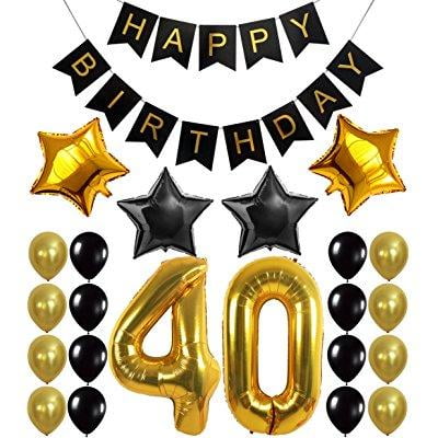 40th Birthday Decorations Balloons Banner Happy Birthday Black Banner 40th Gold Number Balloons Gold And Black Number 40 Perfect 40 Years Old Party Supplies Free Bday Printable Checklist Walmart Com Walmart Com