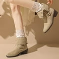 thumbnail image 6 of Beige Ladies Chic Cozy Winter Boots With Circular Toe And Belt Accent Heel For Outdoor Indoor Daily Activities, 6 of 9
