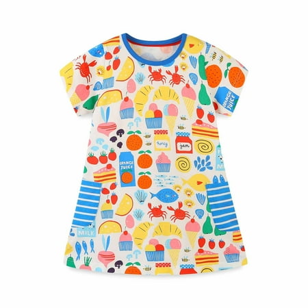 

Ausyst Summer Dresses Girls Dresses Toddler Baby Girls Summer Cartoon Printing Short Sleeve Cotton Round Neck Dress Clearance