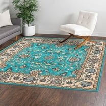 Unique Loom Medina Collection Area Rug - Hijaz (7' 10" Square Arctic Aqua Blue/Black)