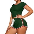 thumbnail image 5 of Maqroz Women 2 Piece Outfits Sets Summer Short Sleeve Crew Neck Cropped Top and Shorts Set Drawsting Elastic Waist Casual Vacation Travel 2026 Green XL, 5 of 6