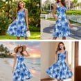 thumbnail image 5 of Jiueut Blue Palm Tree Plumeria Flower Pattern Matching Hawaiian Outfits for Couples Women's Summer Dress or Men's Cruise Shirt, Beach Vacation Tropical Sundress for Husband and Wife, XS, 5 of 5