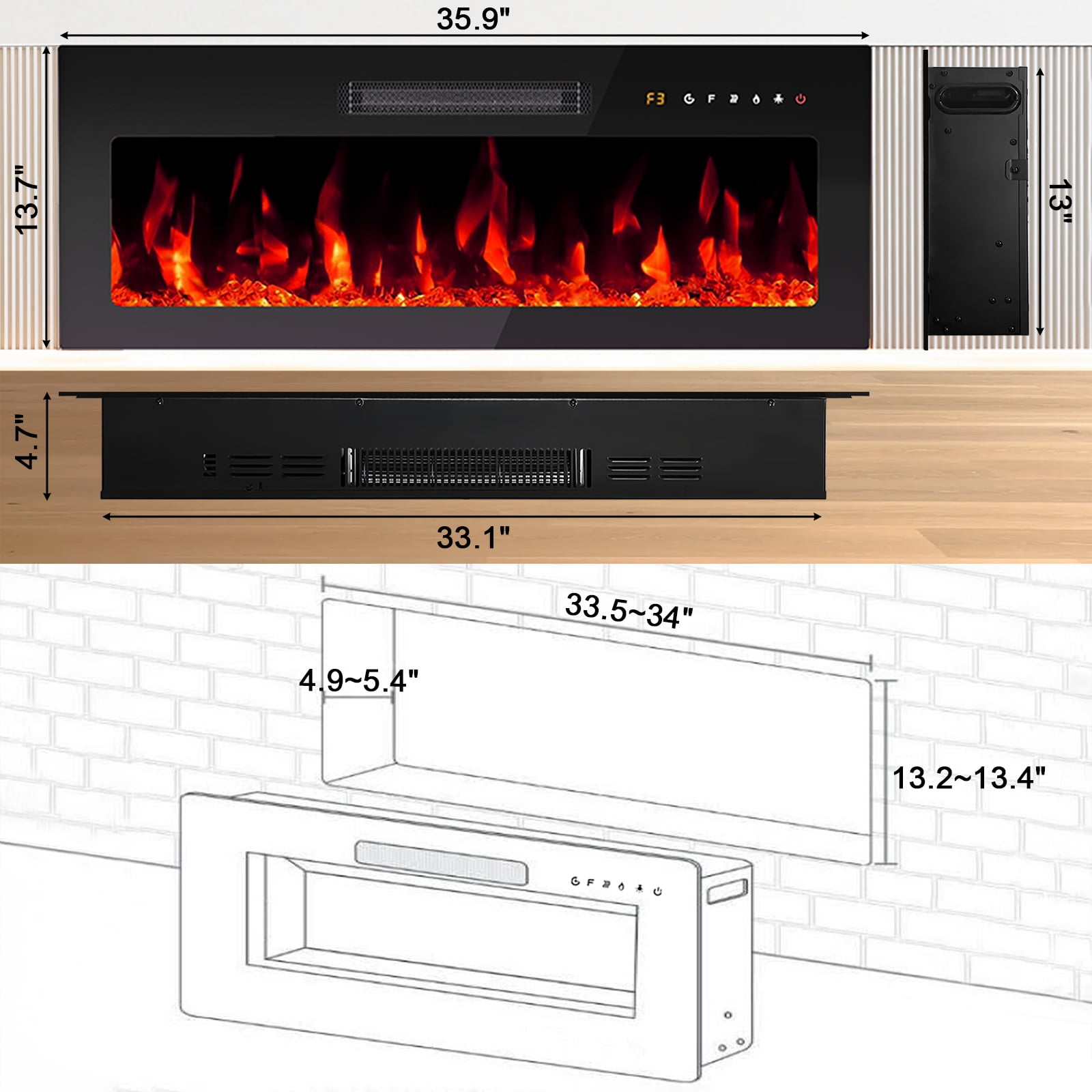 FAGAGA 69" Electric Fireplace TV Stands for TVs up to 80", LED Lights and Remote Control,Black