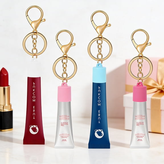 4 Pcs Lip Gloss Cap for Summer Fridays, Lip Balm Holder Keychain with Metal Clip Galentines Day Gifts Portable Lipgloss Holder Keychains