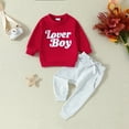 thumbnail image 2 of QUOTAY Valentine's Day Baby Boy Outfit Long Sleeve Print T-Shirt and Casual Pants Two Piece Outfits for and Toddler Red,18-24 Years, 2 of 9