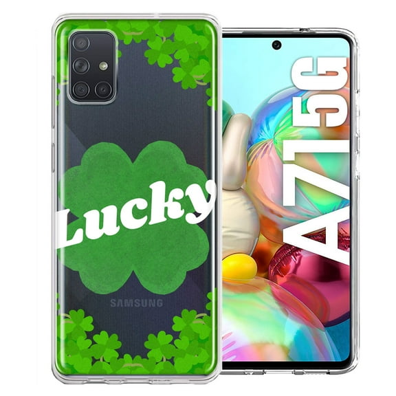 MUNDAZE for Samsung Galaxy A71 4G Lucky St Patrick's Day Shamrock Green Clovers Double Layer Phone Case Cover